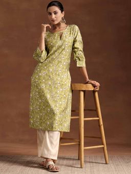 Libas - Green Floral Printed Straight Kurta