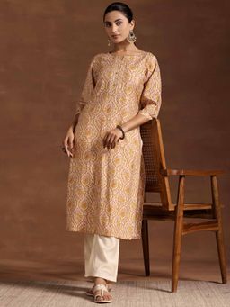Libas - Yellow Floral Printed Straight Kurta with Pocket