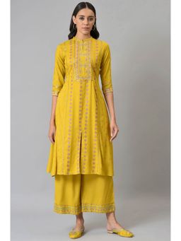 W - Women White Striped Print Rayon Co-Ord Kurta Set With Parallel Pant