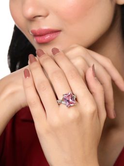 Yellow Chimes - Pink Swarovski Crystals Ring in Red Velvet Rose Ring Box