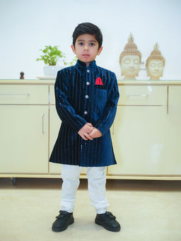 devils n angels - Classic Navy Blue Kurta & Pyjama (Set of 3)