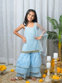 Fairies Forever - Blue Jamani Kurta & Sharara with Dupatta (Set of 3)