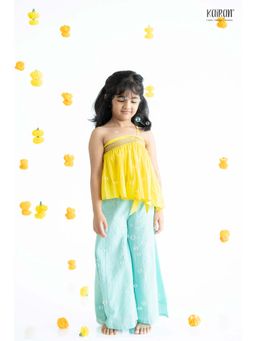 KAIRAN STUDIO - Yellow Embroidered Top with Wide Palazzo (Set of 2)