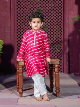 KAIRAN STUDIO - Pink Leheriya Printed Kurta and Pyjama (Set of 2)