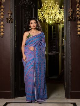 CHARUKRITI - Blue Silk Cotton Handwoven Jamdani Saree