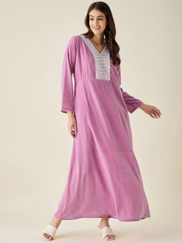 The Kaftan Company - Lavender Velvet Nightdress With Lace