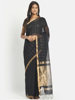 Fabindia - Black Cotton Silk Butta Hand Woven Stitched Saree without Blouse