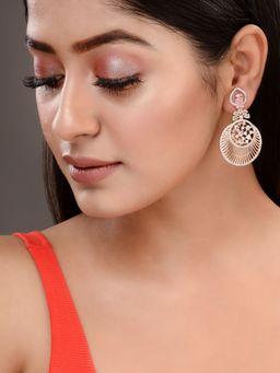 Saraf RS Jewellery - Rose Gold Plated Pink AD Studded Chandbalis Earrings