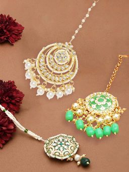 Zaveri Pearls - Combo of 3 Green Kundan Maangtikka-ZPFK13099