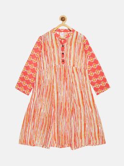 KiddoPanti - Girls Full Sleeve Printed Kurta
