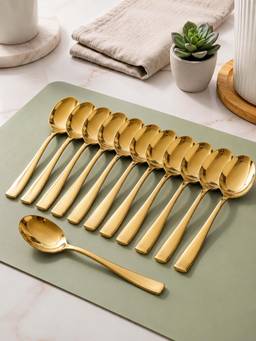 FNS - Montavo Stainless Steel Golden Dinner Spoon Set Of 12 Pvd Gold