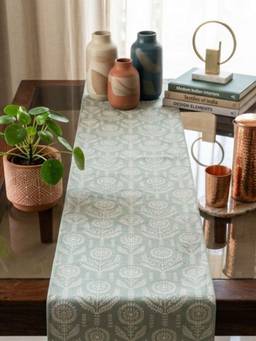 Akira Furnishings - Sage Green Floral Printed Table Runner (4 Seater)