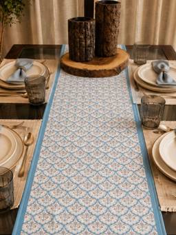 Akira Furnishings - Blue Floral Printed Table Runner (4 Seater)
