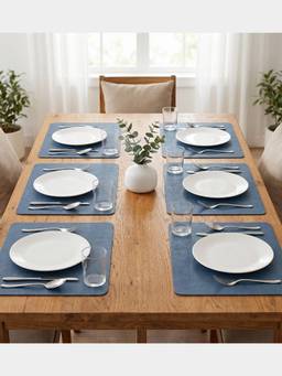 PANO - Nordic Leather Navy Blue Premium Pvc Dining Table Mats (Set Of 6)