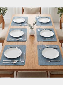 PANO - Azure Weave Blue Premium Woven Texture Pvc Dining Table Mats (Set Of 6)
