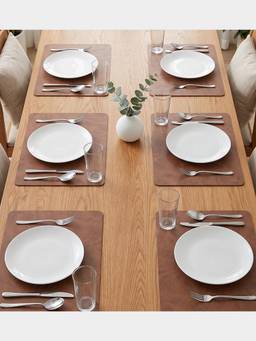 PANO - Nordic Leather Light Brown Premium Pvc Dining Table Mats (Set Of 6)