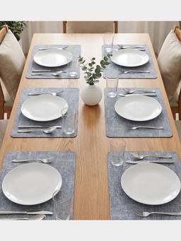 PANO - Silver Weave Grey Premium Woven Texture Pvc Dining Table Mats (Set Of 6)