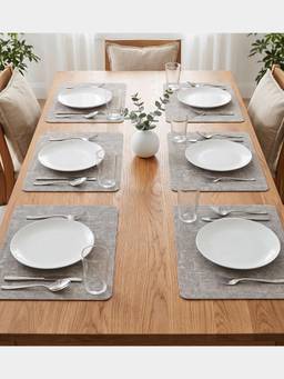 PANO - Sandstone Weave Light Grey Premium Woven Texture Pvc Dining Table Mats (Set Of 6)