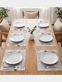 PANO - Palm Royale Silver Premium Pvc Dining Table Mats (Set Of 6)