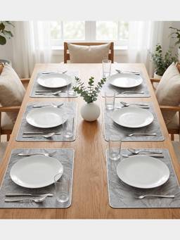 PANO - Feather Luxe Silver Premium Pvc Dining Table Mats (Set Of 6)