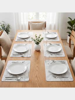 PANO - Botanical Glow Silver Premium Pvc Dining Table Mats (Set Of 6)