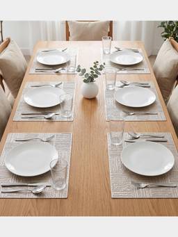 PANO - Urban Grid Silver Premium Pvc Dining Table Mats (Set Of 6)