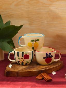 WEAVING HOMES - Fruity Delight Printed Ceramic Mugs Combo (Pack of 3)