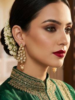Ruby Raang Studio - White Jhalar Kundan Drop Earrings