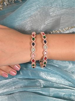 Ratnavali Jewels - Rose Gold Plated Multi American Diamond Cz Bangle