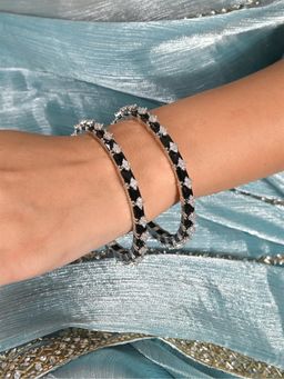 Ratnavali Jewels - Silver Plated Black American Diamond Cz Bangle