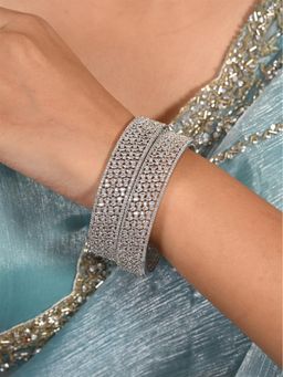 Ratnavali Jewels - Silver Plated White American Diamond Cz Kada Bangle