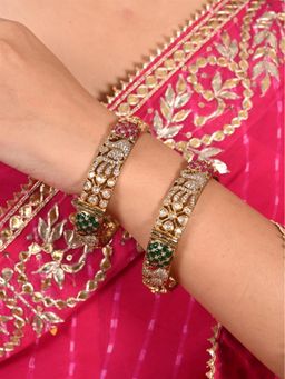 Ratnavali Jewels - Antique Plated Multi Peacock Kundan Openable Kada Bangle