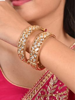 Ratnavali Jewels - Gold Plated White Kundan Openable Kada Bangle