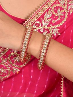 Ratnavali Jewels - Gold Plated Pink White Kundan Openable Kada Bangle