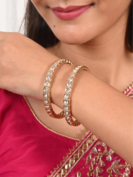Ratnavali Jewels Gold Plated White Kundan Sleek Bangle