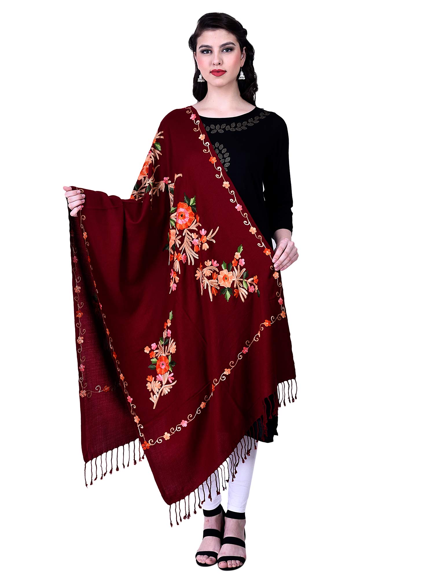 swi stylish Maroon Aari Embroidered Kashmiri Stole-picture-36
