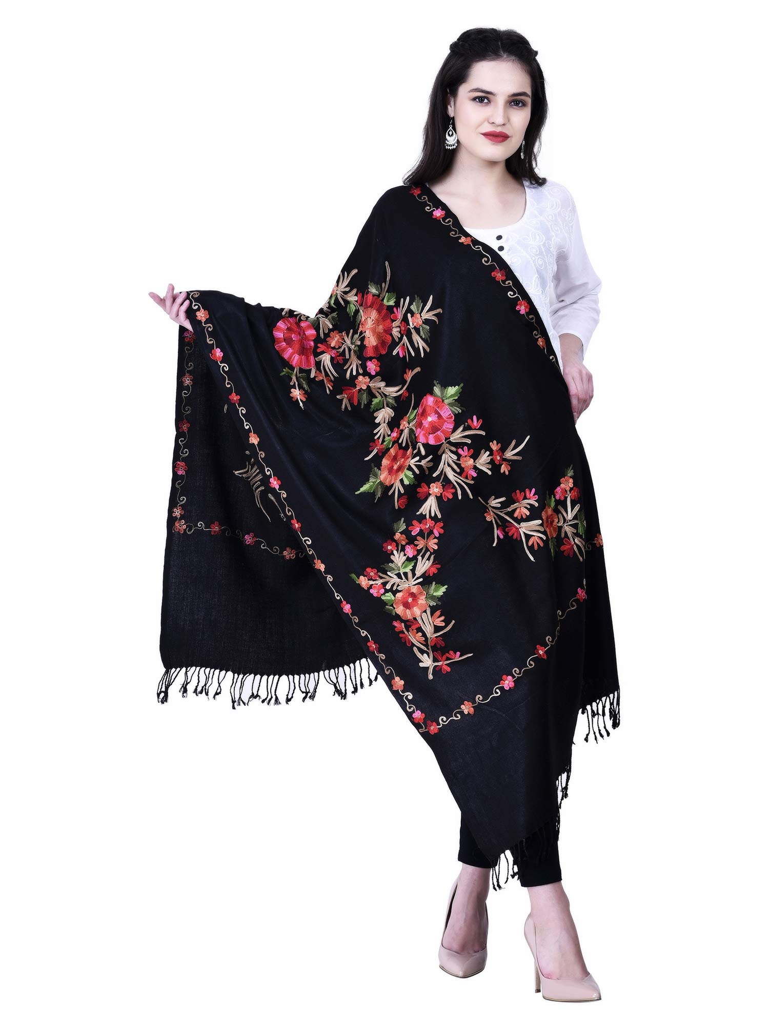 swi stylish Navy Blue Aari Embroidered Kashmiri Stole-picture-41