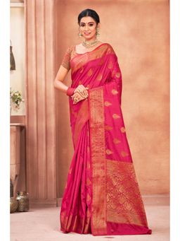 Sangam Prints - Magenta Cotton Silk Woven Zari Work Traditional Saree with Unstitched Blouse