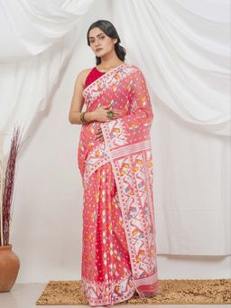 Beatitude - Pink Shade Handwoven Jamdani Saree without Blouse