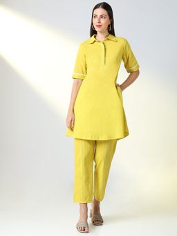 SHOWOFF - Women's Yellow Solid Co-Ord (Set of 2)