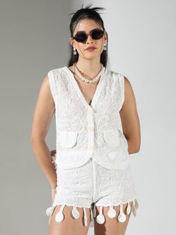 SHOWOFF - Edition Women's White Embroidered Co-Ord (Set of 2)