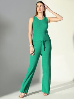 SHOWOFF - Edition Women's Green Solid Co-Ord (Set of 2)
