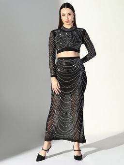 SHOWOFF - Edition Women's Black Embellished Co-Ord (Set of 2)