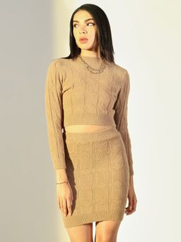 SHOWOFF - Edition Women's Brown Solid Co-Ord (Set of 2)