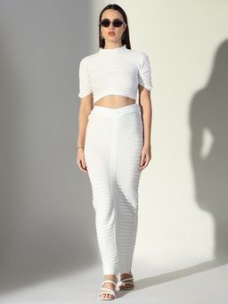 SHOWOFFFF - Edition Women's White Solid Co-Ord (Set of 2)