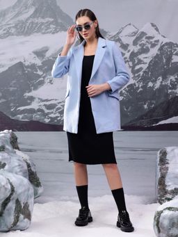 KOTTY - Women's Blue Oversized Relaxed Fit Overcoat