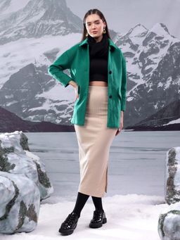 KOTTY - Women's Green Longline Overcoat Chic and Flattering Fit
