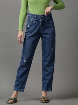 SHOWOFFFF - Women's Mildly Distressed Boyfriend Fit Blue Denim Jeans