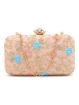 Anekaant - Adorn Peach & Multi Velvet Floral Embellished Clutch