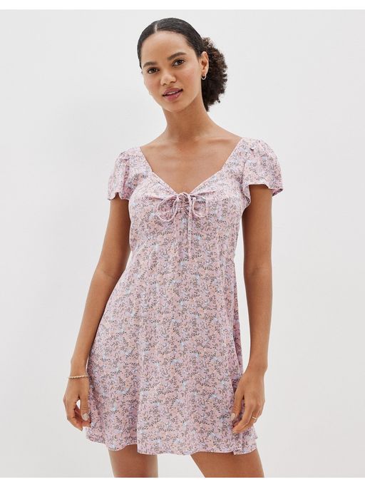 Buy American Eagle Women Purple Floral Cinch-Front Mini Dress Online